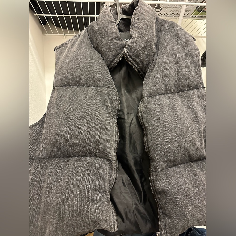 angel kiss black/gray denim puffer vest XL